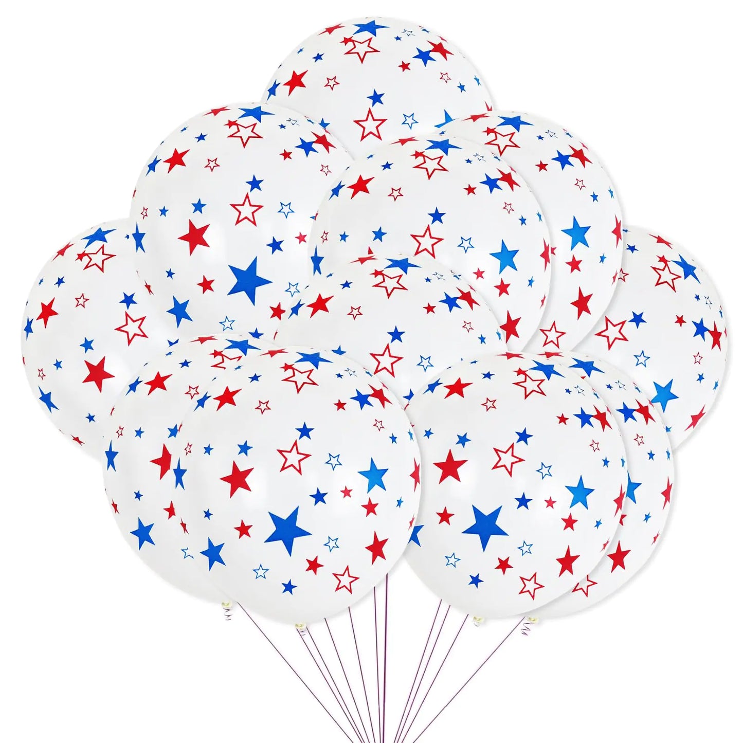 12 Inch Printed Star White Balloons 50 Pcs Printed Blue Red Star Latex Balloon for 4th of July Decorations Happy Birthday Festival Anniversary Independence Day Decoration Baby Shower Party Supplies
