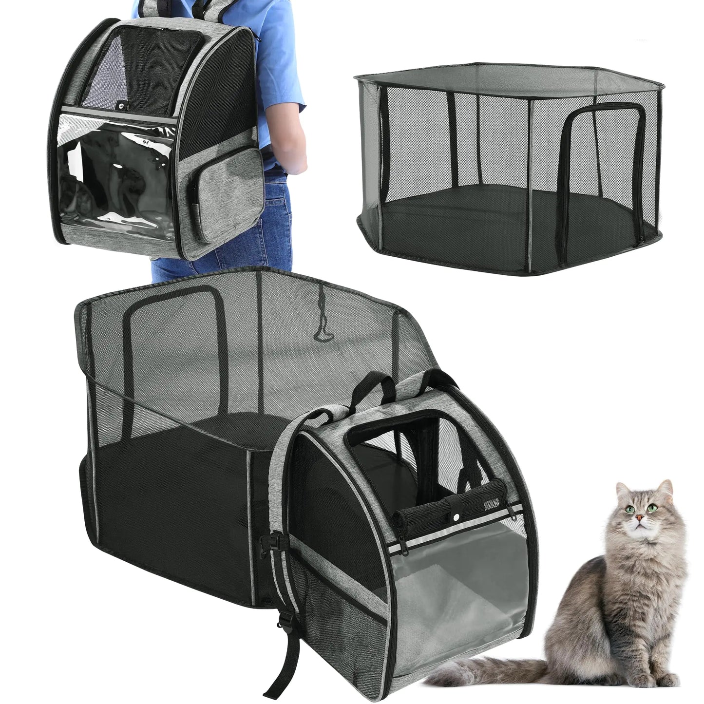 HOMBYS Cat Backpack Carrier with Expandable Cat Tent Large Space Detachable Pet Carrier Breathable and Durable Pet Mobile Tent Outdoors Indoors for Cats Dogs & Rabbits