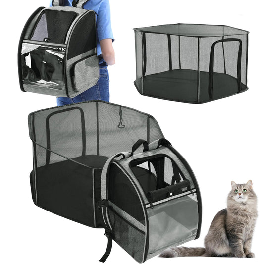 HOMBYS Cat Backpack Carrier with Expandable Cat Tent Large Space Detachable Pet Carrier Breathable and Durable Pet Mobile Tent Outdoors Indoors for Cats Dogs & Rabbits