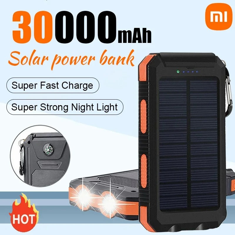 Solar Waterproof Power Bank Outdoor Portable Phone Charger External Battery Backup, Fast USB and Flashlight Compass Solar Panel Charging for all Smartphones and Electronic Devices