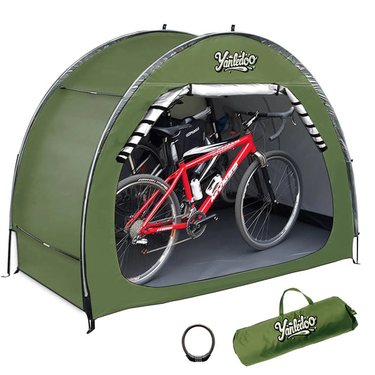 Bike Shed Outdoor Portable Bike Storage Shed Tent Bike Tent Waterproof Bicycle Shelter with 210D Oxford Fabric Bicycle Cover Fits 2-3 Bikes (Green)