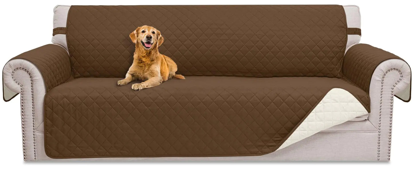 HOMERILLA Couch Cover for Sofa Dog Couch Covers for Pets Couch Covers for 3 Cushion Couch Sofa Reversible Sofa Covers Furniture Protector with Elastic Straps (68" Sofa Brown/Ivory)