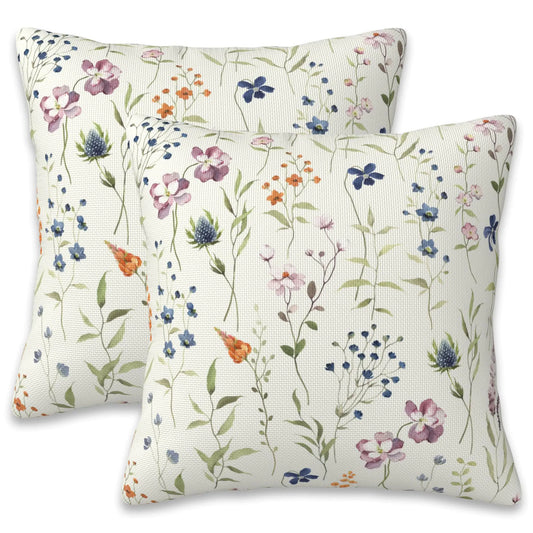 Naqiuli Throw Pillow Covers Spring Summer Floral Pillow Covers 16x16 Inch Set of 2 Watercolor Flowers Throw Pillows Decorative Pillow Cases Cushion Covers for Bedroom Livingroom Sofa Farm House