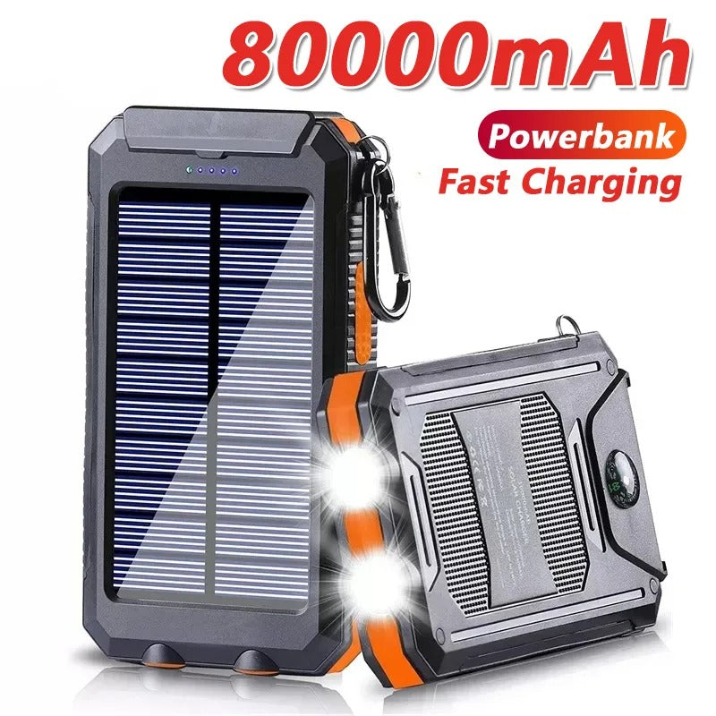 Solar Power Bank 80000mAh Portable Charging Powerbank External Battery Charger Strong Light LED Light for All Smartphones