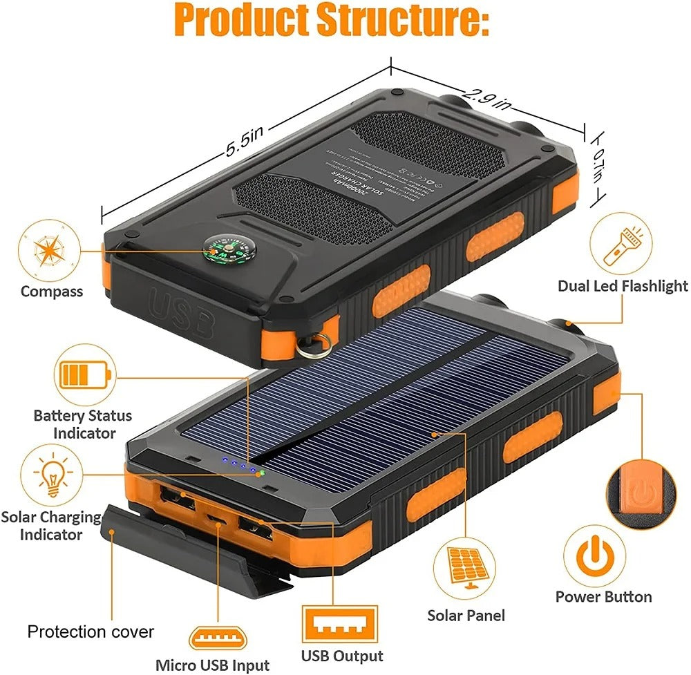 Solar Power Bank 80000mAh Portable Charging Powerbank External Battery Charger Strong Light LED Light for All Smartphones
