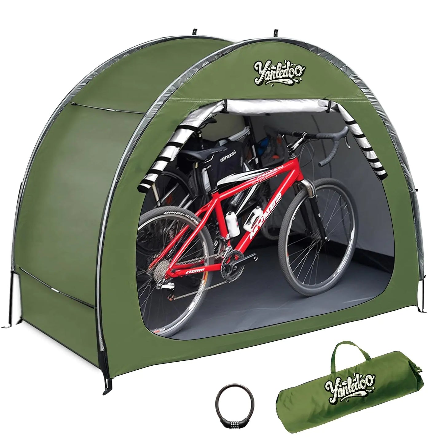 Bike Shed Outdoor Portable Bike Storage Shed Tent Bike Tent Waterproof Bicycle Shelter with 210D Oxford Fabric Bicycle Cover Fits 2-3 Bikes (Green)